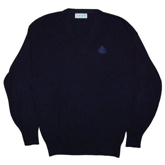 Vintage IZOD Pullover Navy Blue V-Neck Sweater Men's Large Made in USA - Picture 1 of 5
